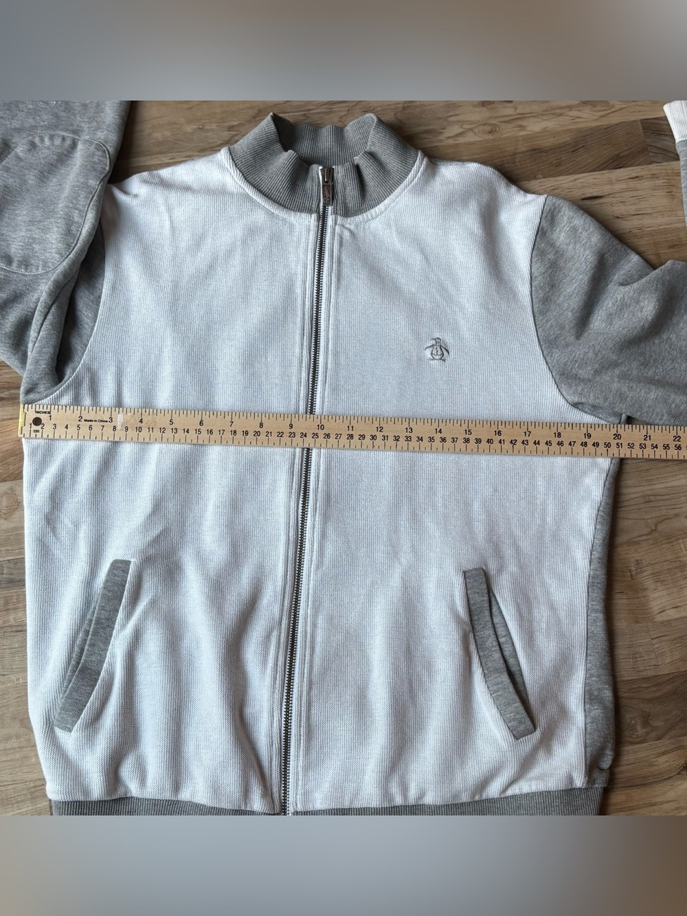 Original Penguin Men's Full Zip Knit Jacket Gray Colorblock Retro Mod M - Picture 8 of 11